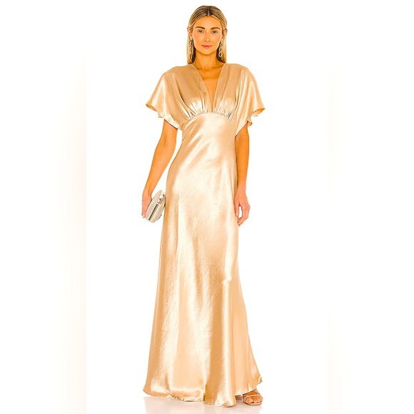 Free People X REVOLVE Beatrice Maxi Dress in Metallic Gold Size 6 - Picture 1 of 13